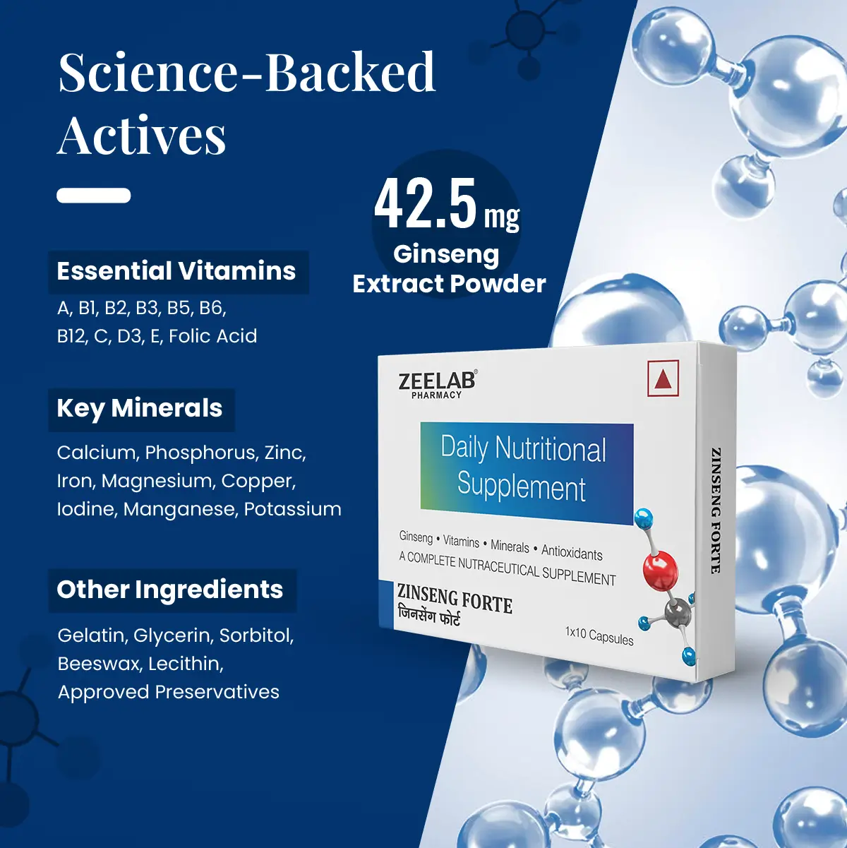 Zinseng Forte Capsule | Ginseng with Multivitamins | Supports Stamina, Immunity & Vitality